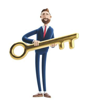 Männchen übergibt Schlüssel für fertigen Onlineshop kaufen